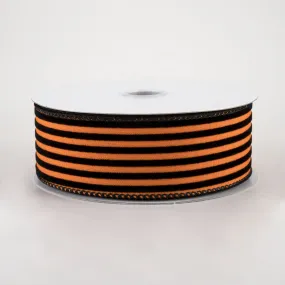 1.5" Flocked Thin Cabana Stripe Ribbon: Orange & Black (10 Yards)