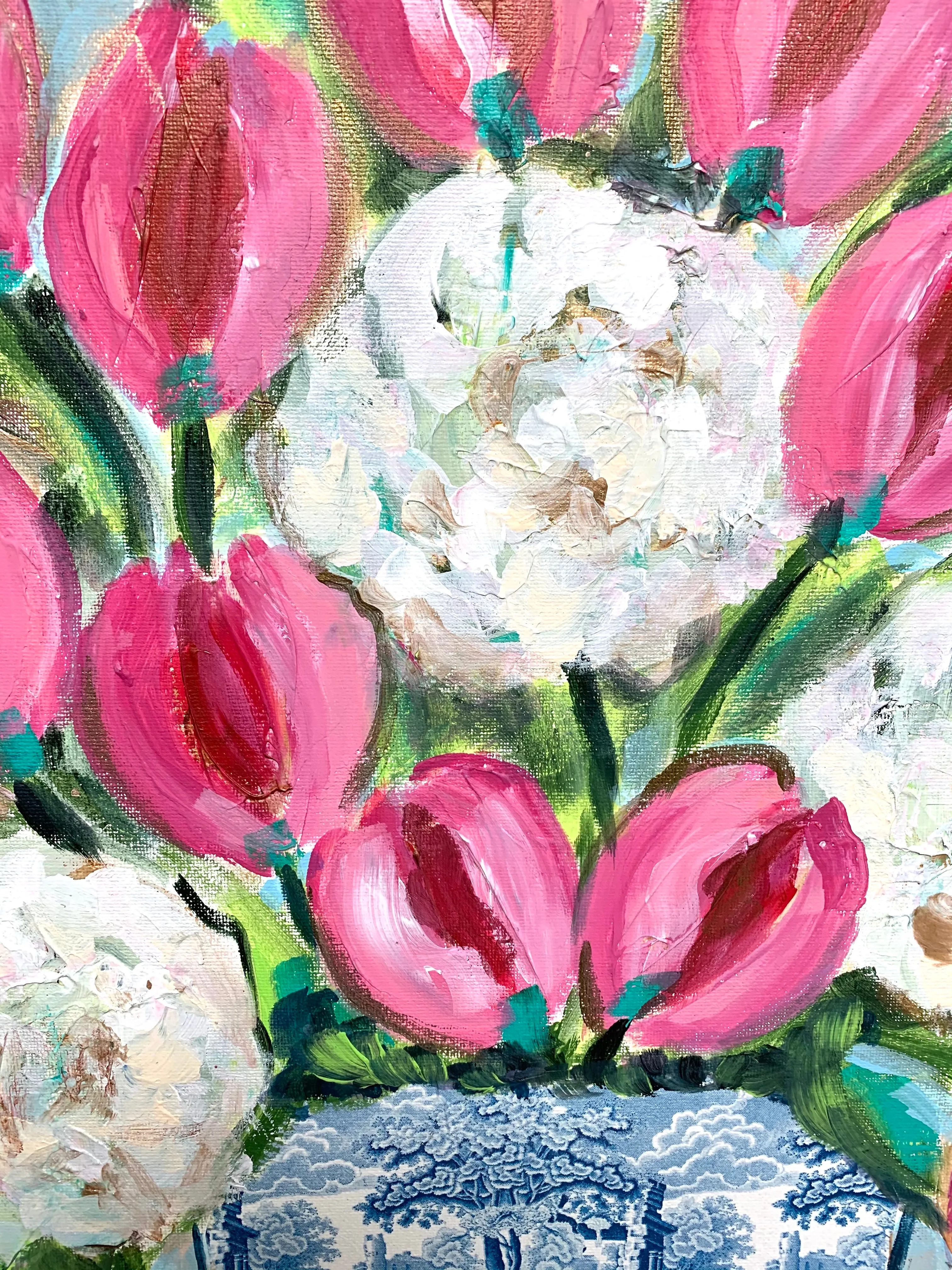 16x20 Mixed Media Hydrangea and Tulips
