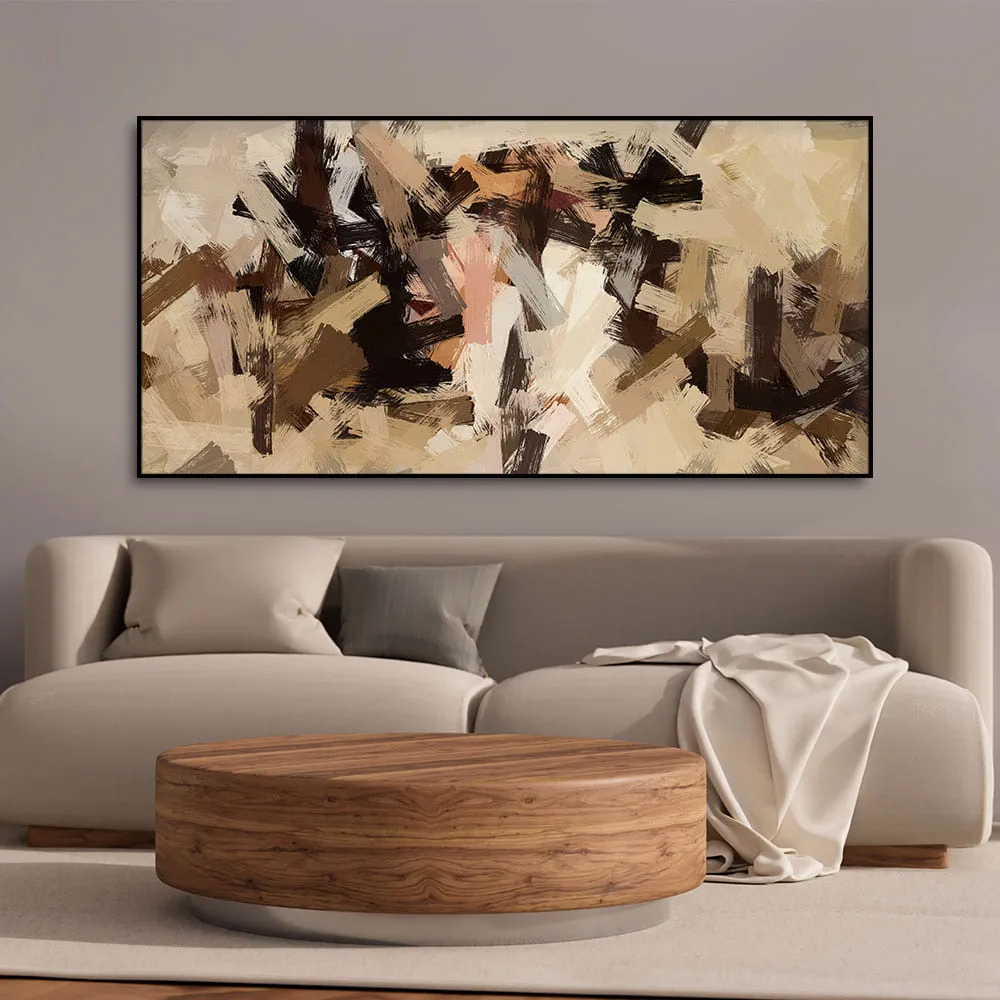 Abstract Art in Beige and Brown color Strokes Canvas Wall Painting