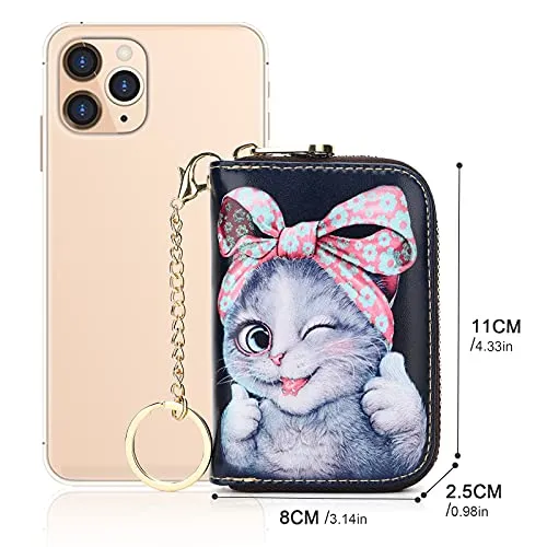 APHISON RFID Credit Card Holder Wallets for Women Leather Zipper Card Case for Ladies Girls/Gift Box 34-083