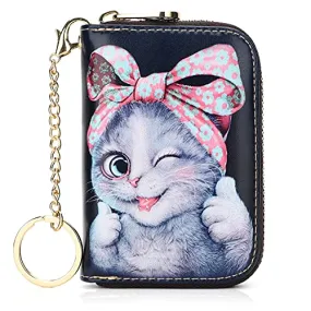 APHISON RFID Credit Card Holder Wallets for Women Leather Zipper Card Case for Ladies Girls/Gift Box 34-083