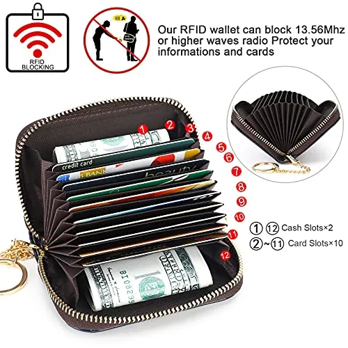 APHISON RFID Credit Card Holder Wallets for Women Leather Zipper Card Case for Ladies Girls/Gift Box 34-083