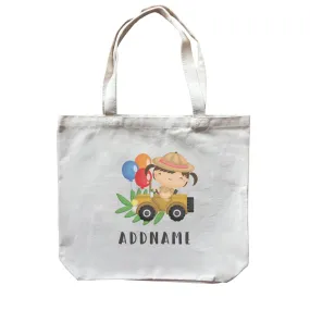 Birthday Safari Explorer Girl Driving Jeep Car Addname Canvas Bag