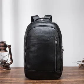 Black Cool Mens Leather College Backpack Laptop Backpack Black Travel Backpack for Men