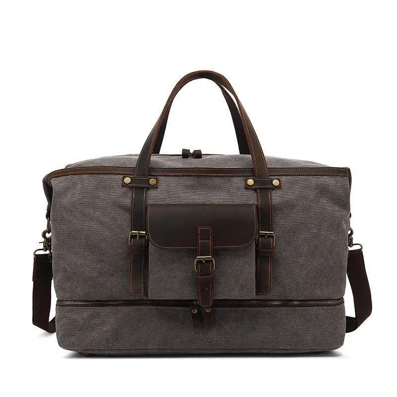 Canvas Weekender Bag with Bottom Shoe Compartment