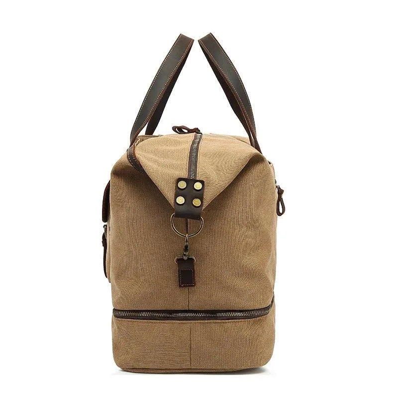 Canvas Weekender Bag with Bottom Shoe Compartment
