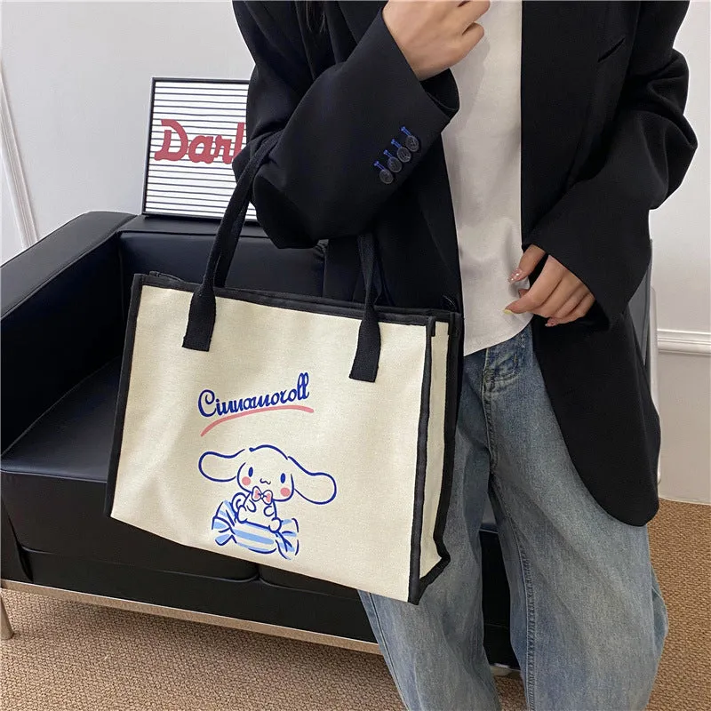 Cartoon Clow M Printed Canvas Bag Women's Sanrio Melody Shoulder Bag Fashion All-Match Underarm Tote Bag