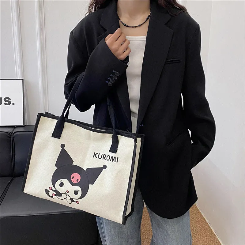 Cartoon Clow M Printed Canvas Bag Women's Sanrio Melody Shoulder Bag Fashion All-Match Underarm Tote Bag