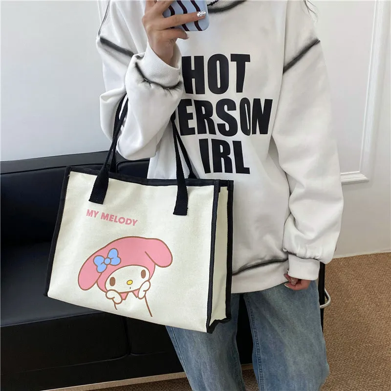 Cartoon Clow M Printed Canvas Bag Women's Sanrio Melody Shoulder Bag Fashion All-Match Underarm Tote Bag