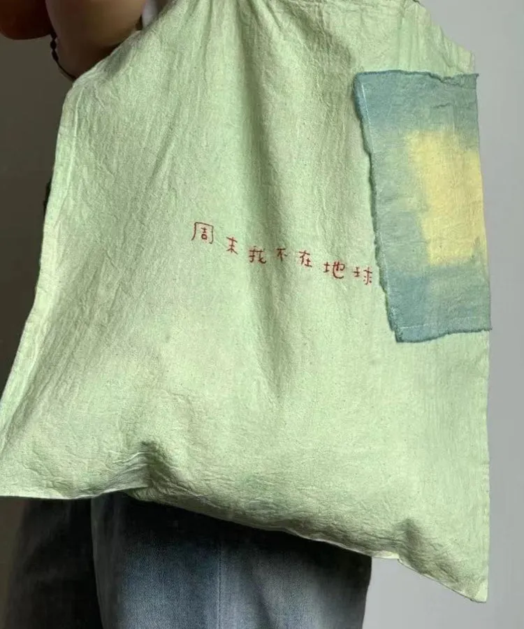 Casual Green Embroideried Canvas Satchel Handbag WI034
