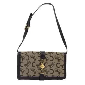 CELINE C Saluki Shoulder Bag Canvas Beige Auth 88426