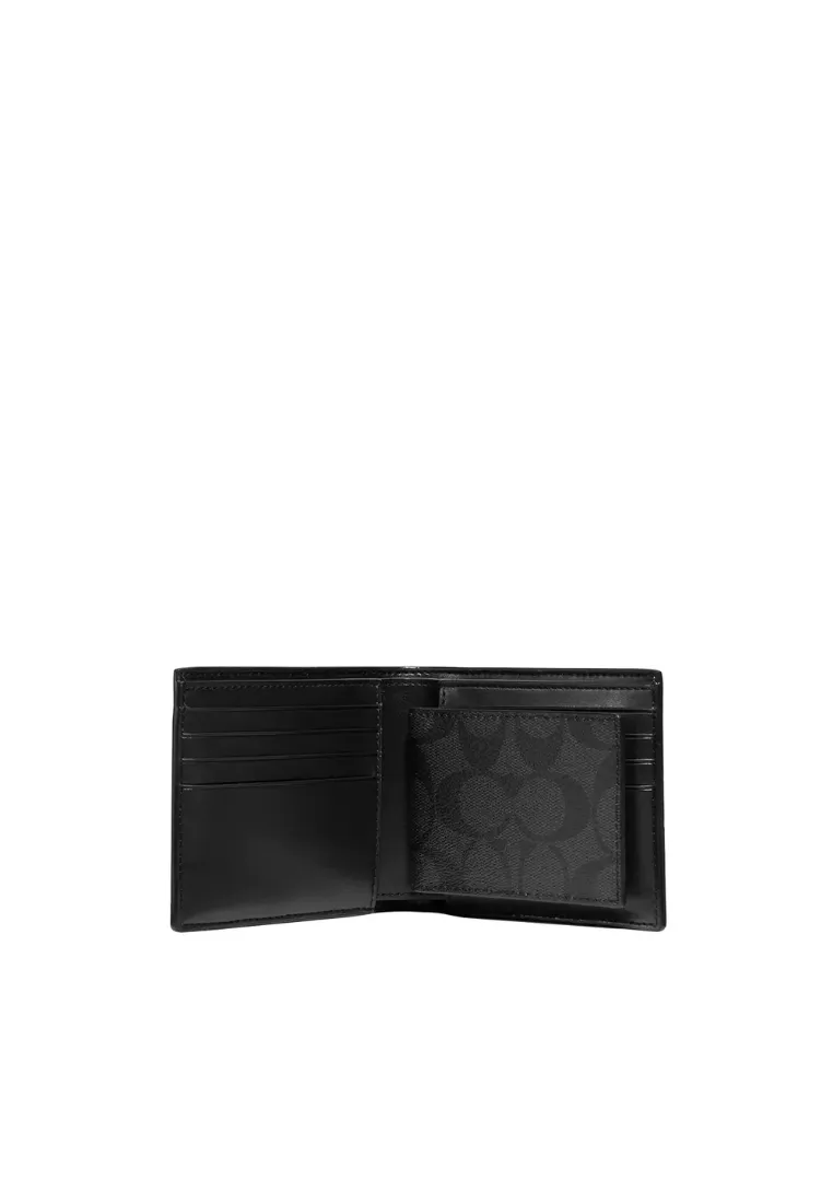 Coach 3 in 1 Wallet in Signature Canvas with Varsity Stripe In Charcoal Denim Chalk CR958