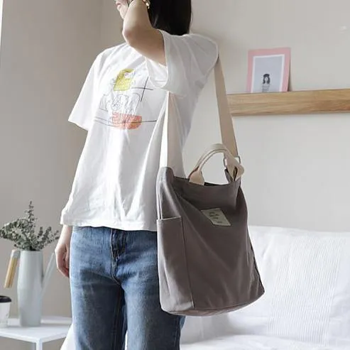 Comfy Women Casual gray Patchwork Large Canvas Shoulder Bag