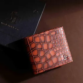 Corporate Diwali Gifts - Fab IV Gent's Wallet | Croco Leather Wallet for Men | 100% Genuine Leather | Color: Tan, Navy Blue, Brown
