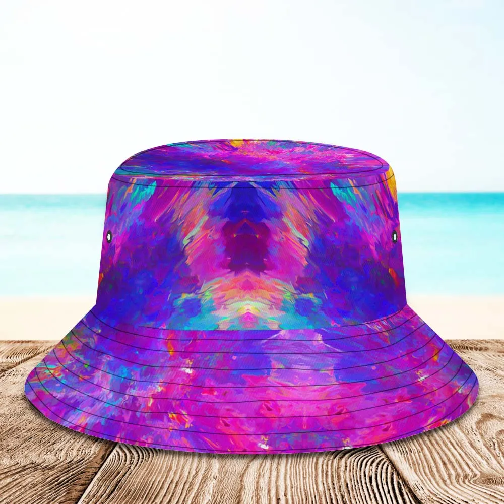 Custom Face Bucket Hat Unisex Personalised Hiking Beach Sports Hats Purple Abstract Texture