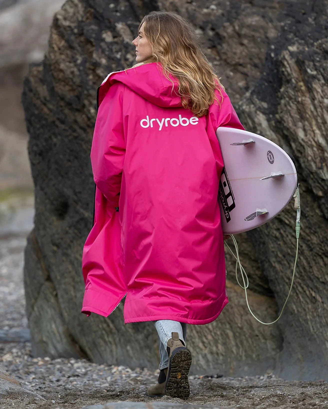 Dryrobe Advance Long Sleeve Changing Robe - Pink and Light Grey
