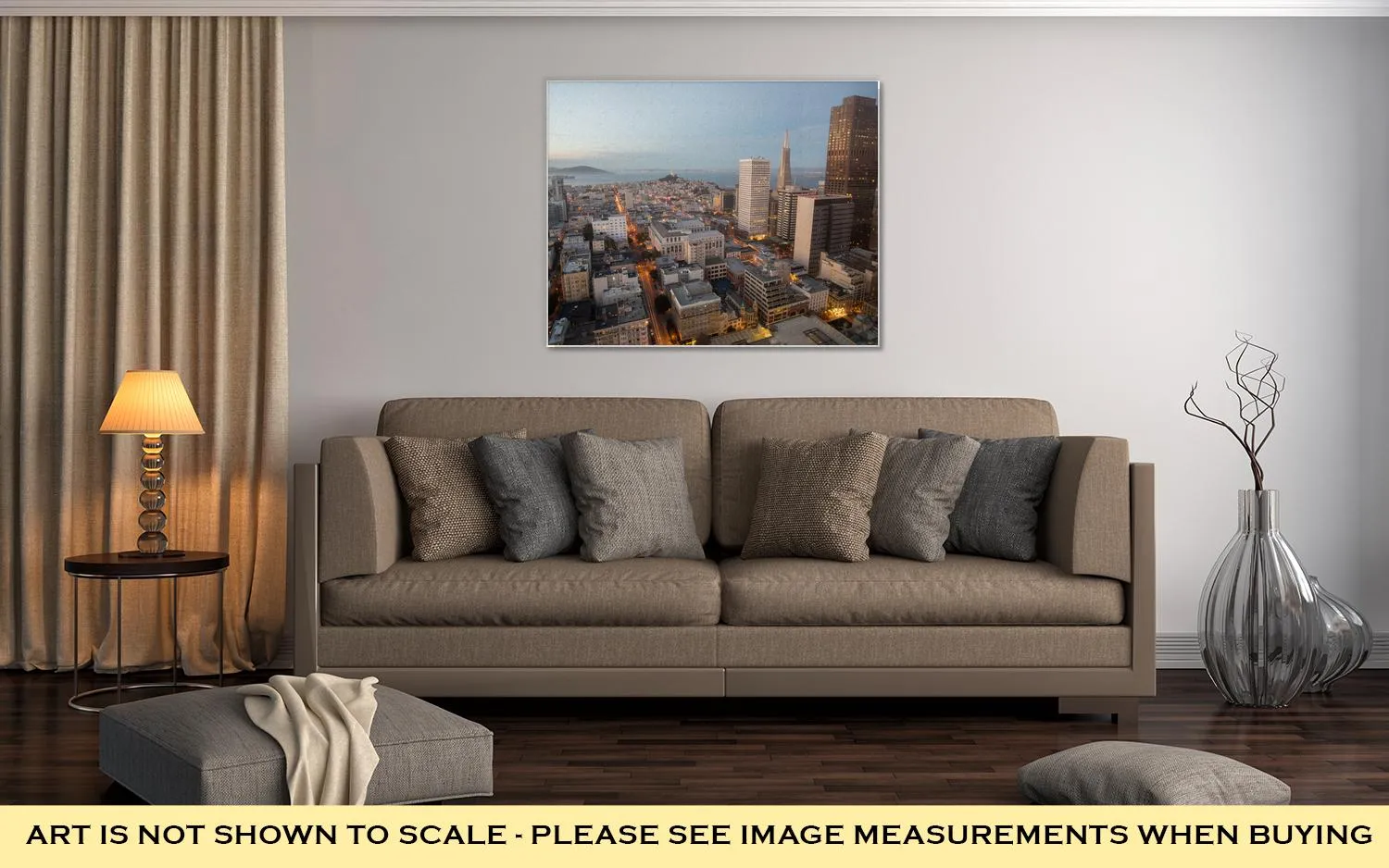 Gallery Wrapped Canvas, Aerial Views City Skyline San Francisco Bay From Downtown Dusk