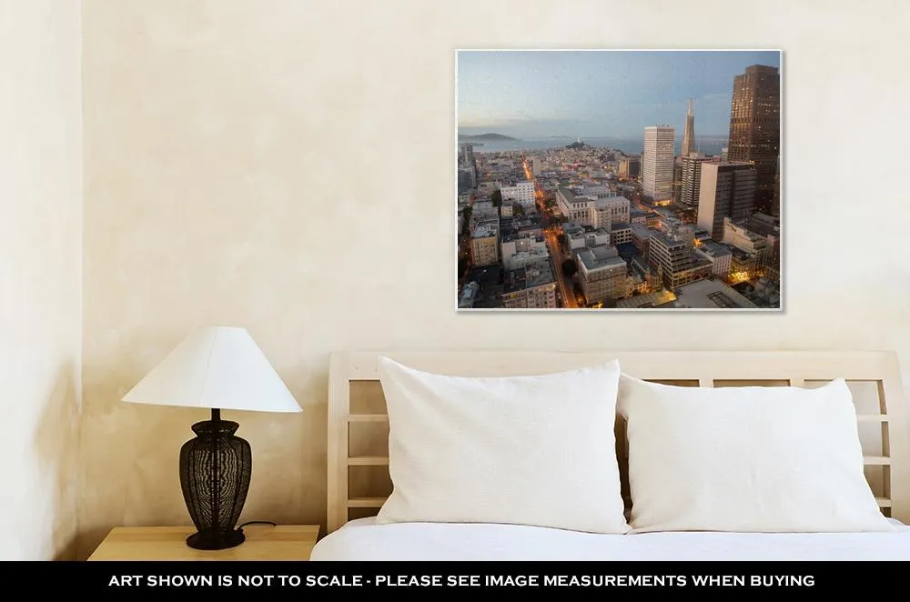 Gallery Wrapped Canvas, Aerial Views City Skyline San Francisco Bay From Downtown Dusk