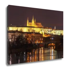 Gallery Wrapped Canvas, Prague Castle Charles Bridge Little Quarter Night Prague Czech