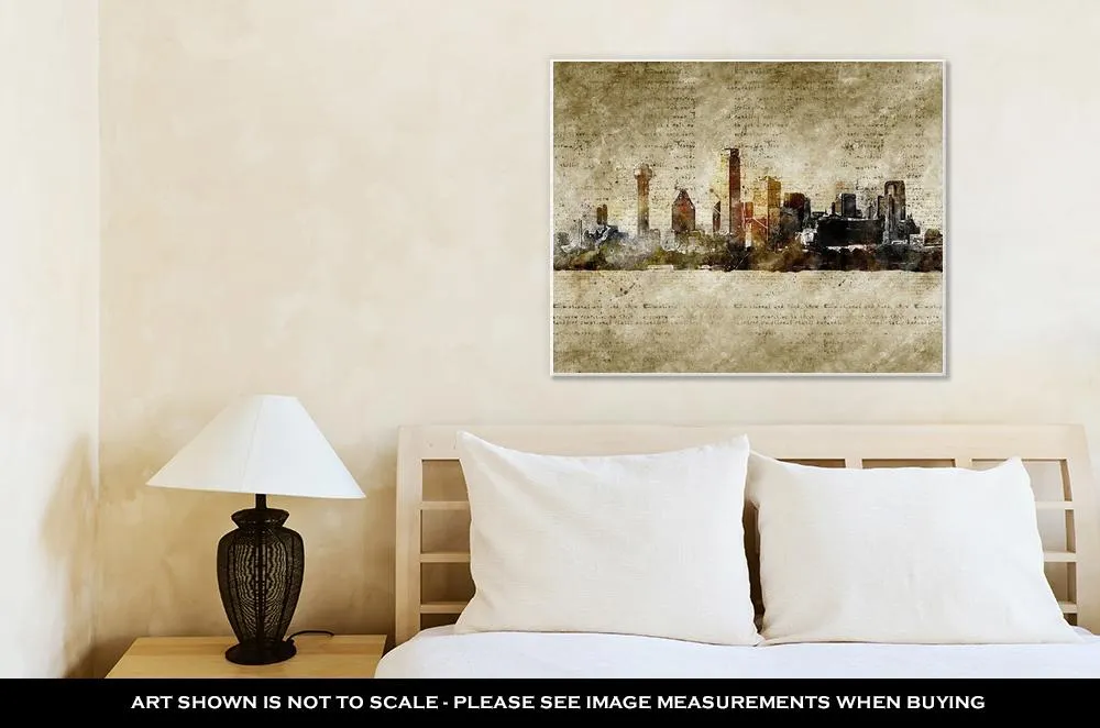 Gallery Wrapped Canvas, Skyline Of Dallas In Modern And Abstract Vintage Look