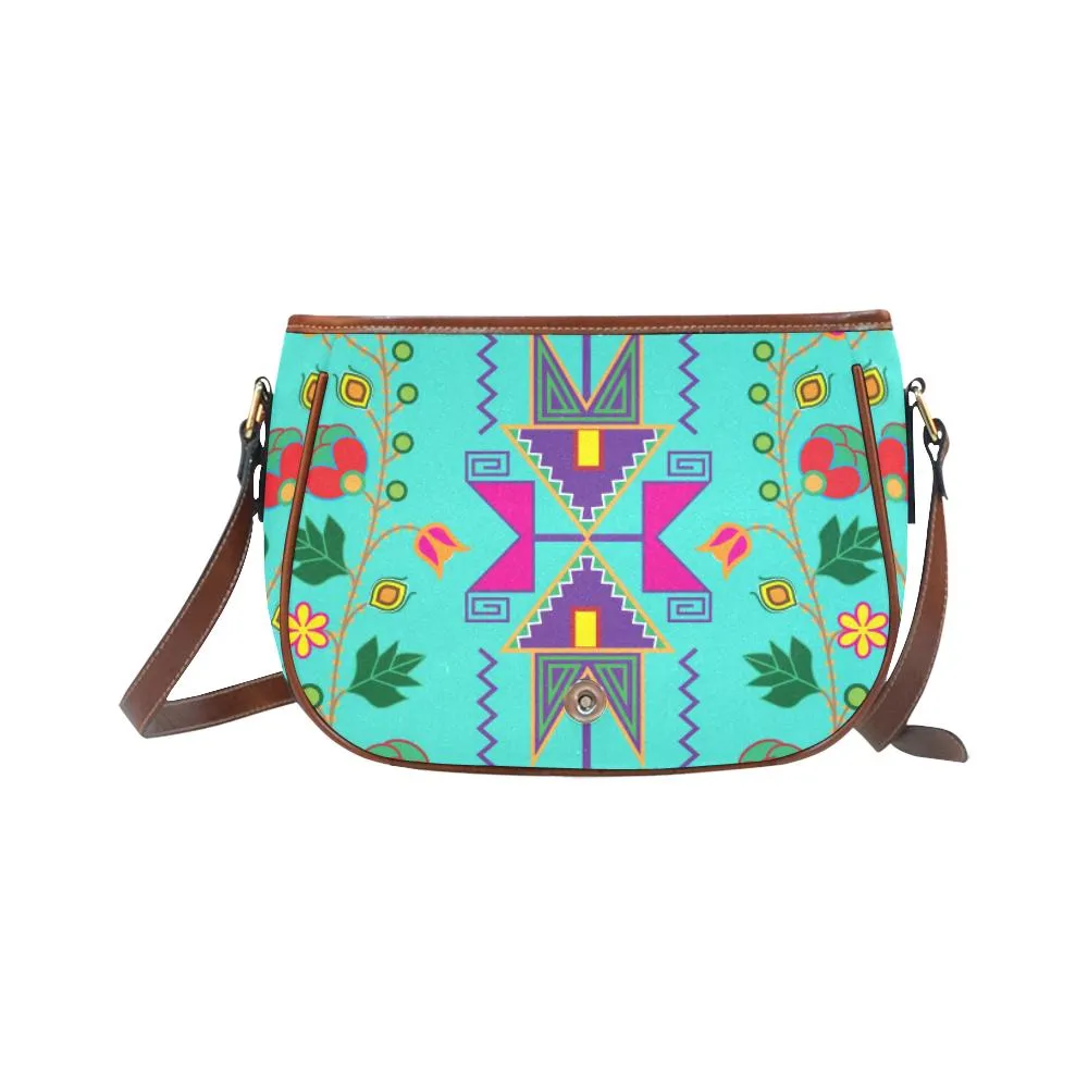 Geometric Floral Fall - Sky Saddle Bag/Small