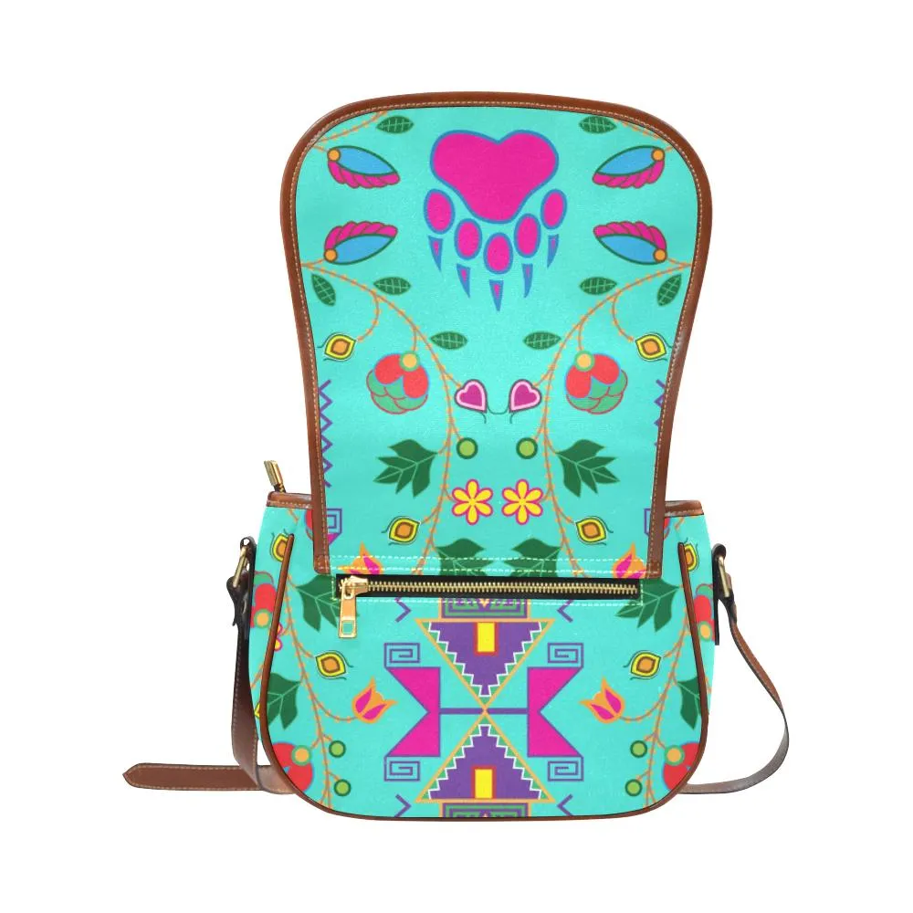 Geometric Floral Fall - Sky Saddle Bag/Small