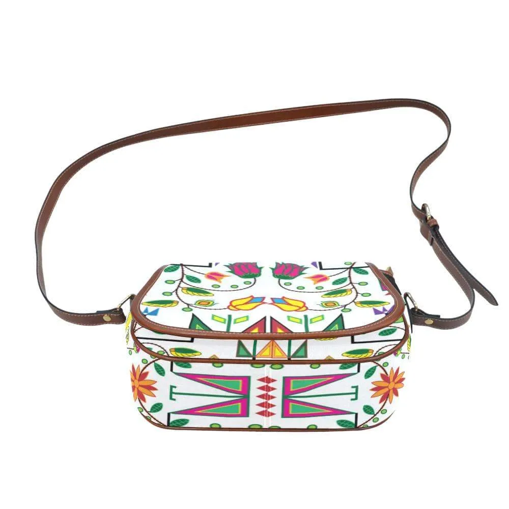 Geometric Floral Summer - White Saddle Bag/Small