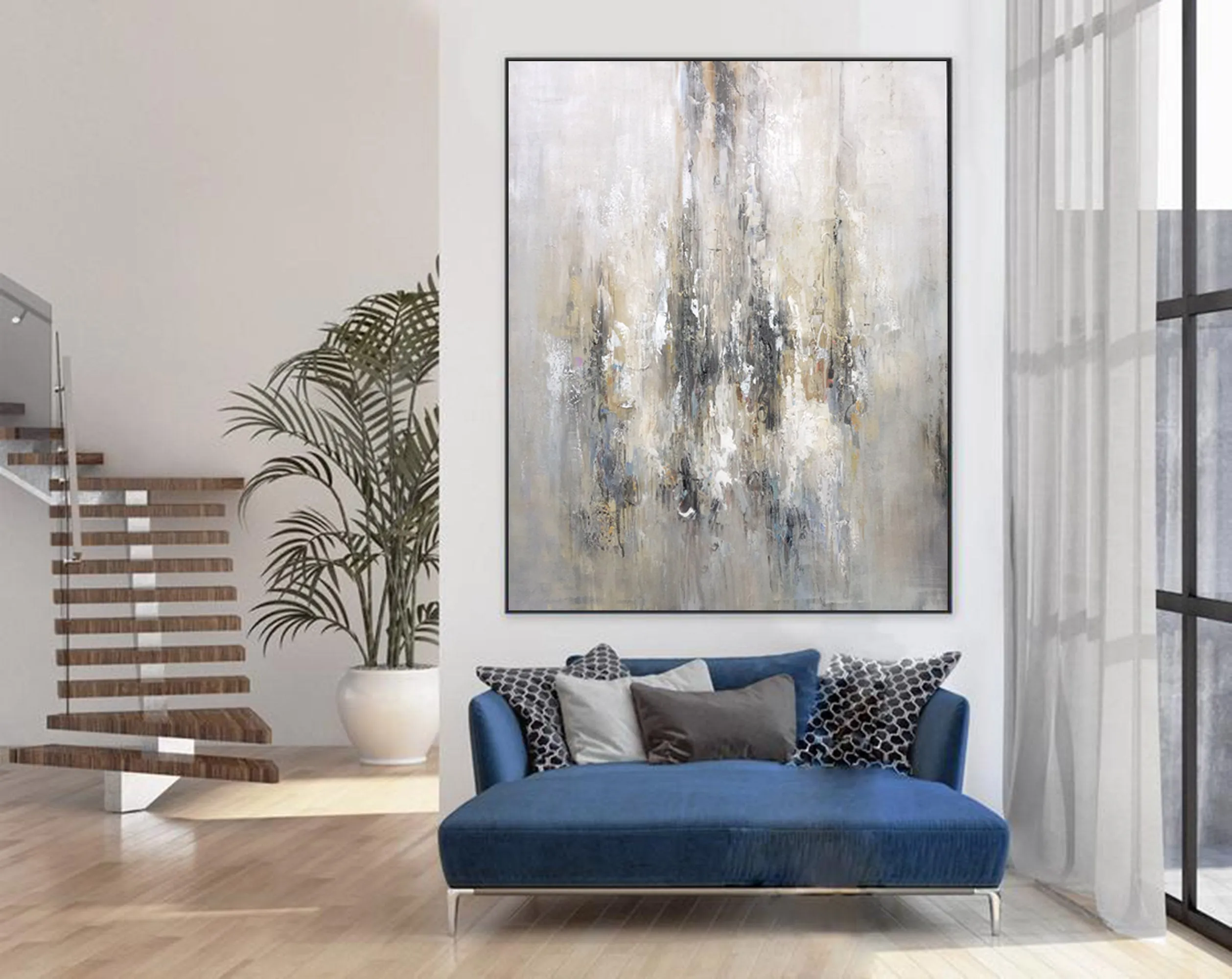 Gray Abstract Acrylic Painting Modern Textured Canvas Art Sp095