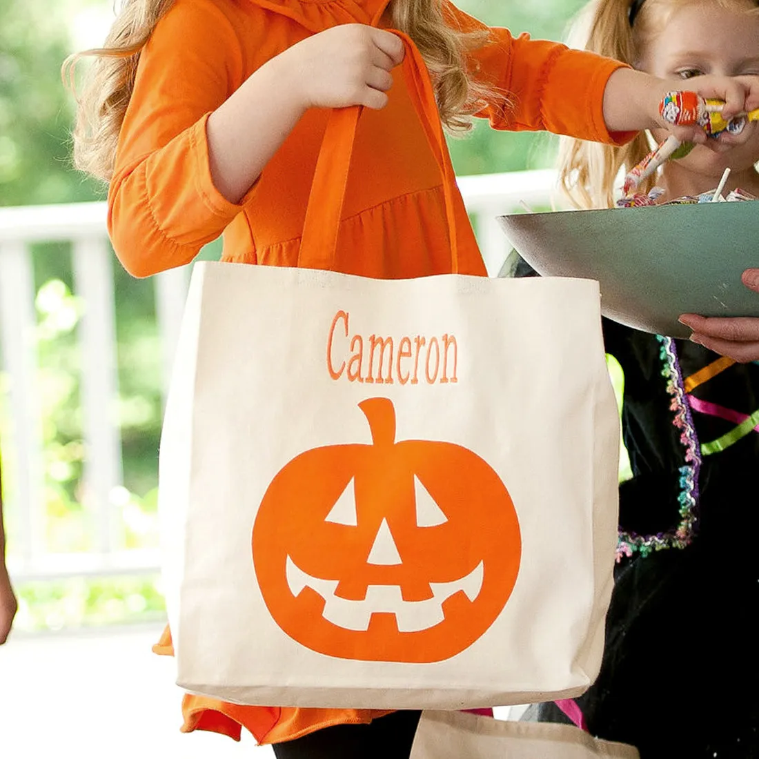 Halloween Trick or Treat Canvas Tote Bag with Pumpkin