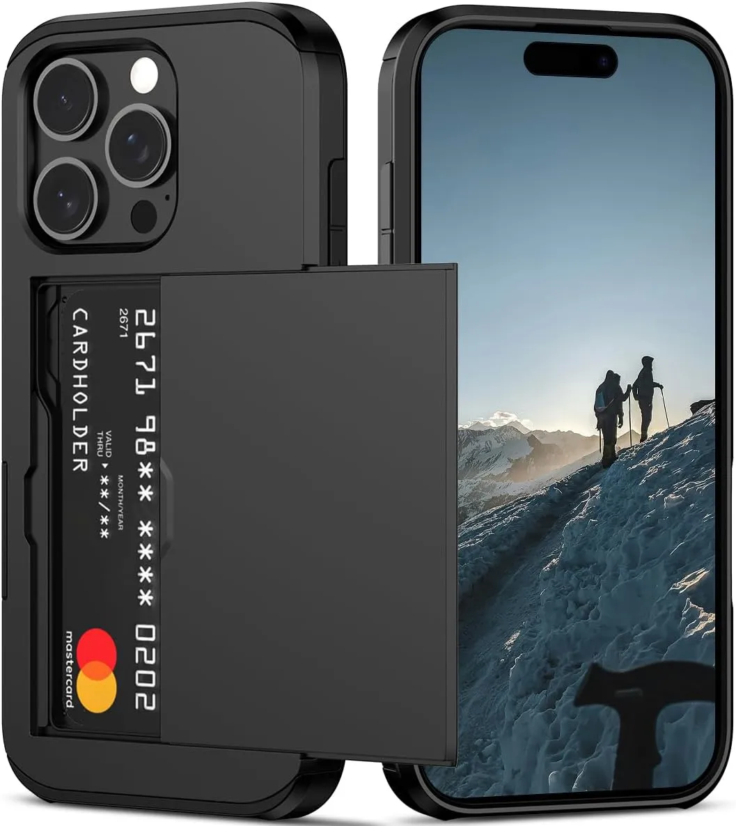 iPhone 16 Pro Case Card Holder Heavy Duty Dual Layer Shockproof Wallet Case with Hidden Card Slot Large Storage Cover White