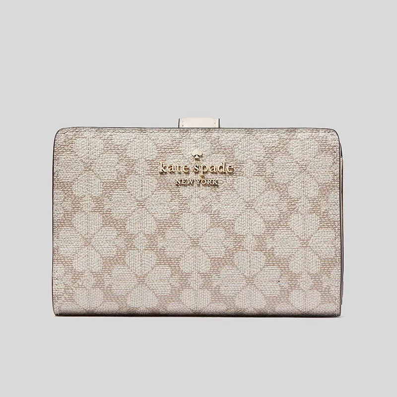 KATE SPADE Spade Flower PVC Medium Compact Bifold Wallet Dark Beige Multi KG488