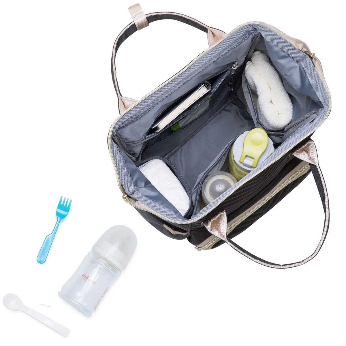 KAUKKO Diaper Bag Backpack with Pacifier Holder and Stroller straps - for Mom and Dad, Waterproof, one size, KT01-4 ( Santorini Black / 18L）