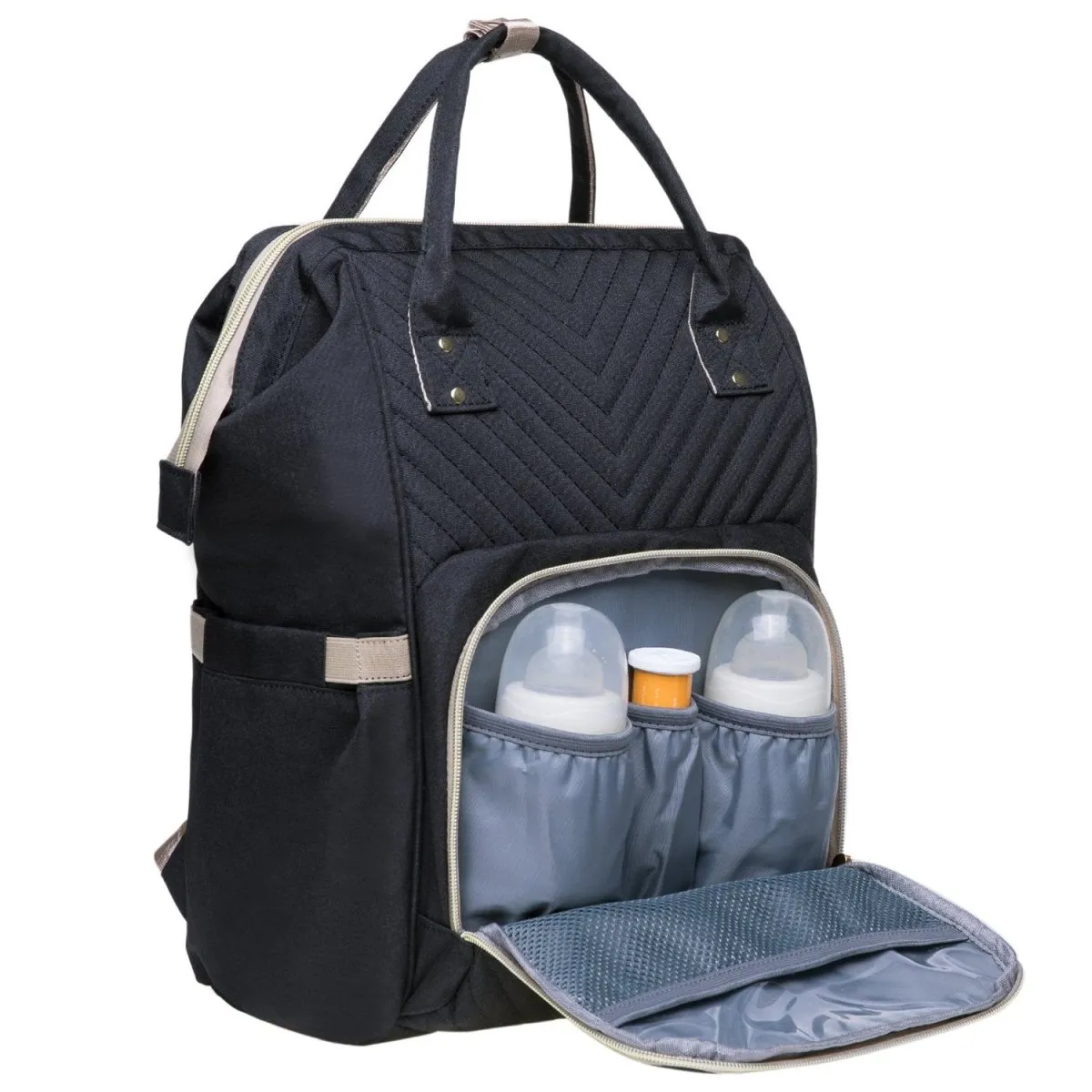 KAUKKO Diaper Bag Backpack with Pacifier Holder and Stroller straps - for Mom and Dad, Waterproof, one size, KT01-4 ( Santorini Black / 18L）