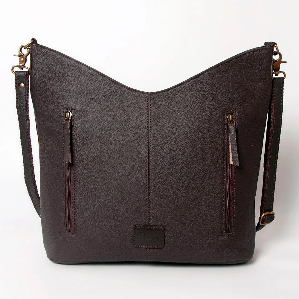 KBA122 - KBA122 -CROSS BODY Hand Tooled Saddle Leather and Upcycled Canvas Ladies Bag 15x17 KBA122 -