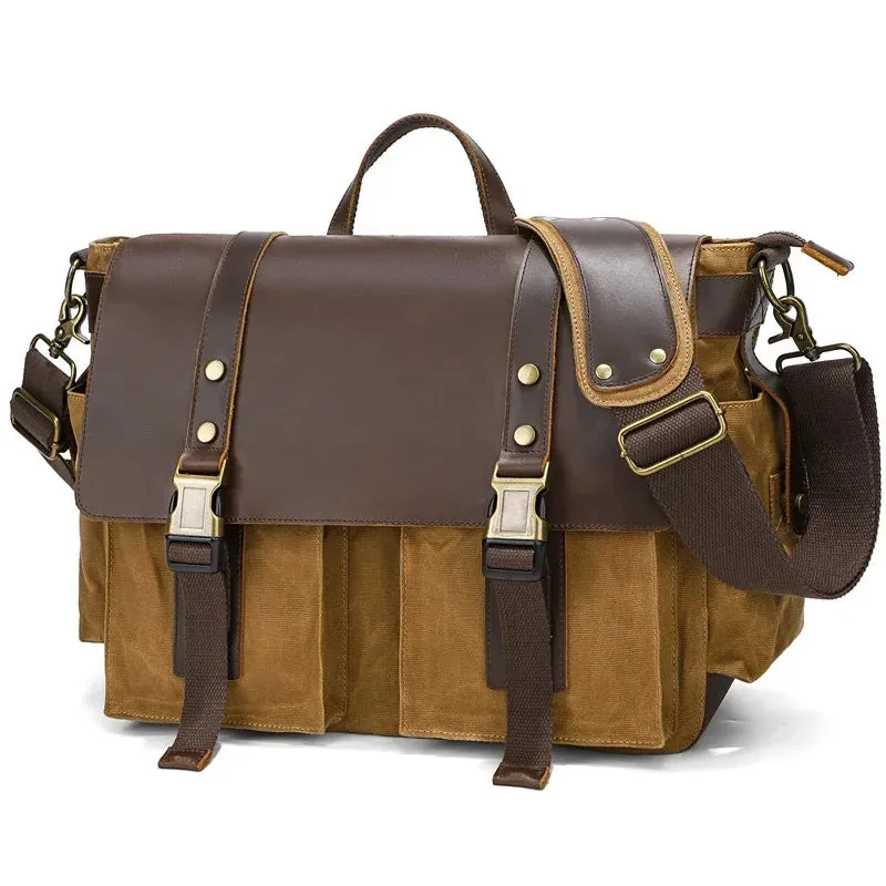 KIylethomasw Vintage Leather Canvas Women's Men's Messenger Bag - Fashion Crossbody Shoulder Sling Casual Bag