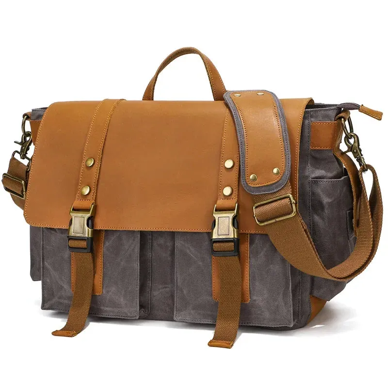 KIylethomasw Vintage Leather Canvas Women's Men's Messenger Bag - Fashion Crossbody Shoulder Sling Casual Bag