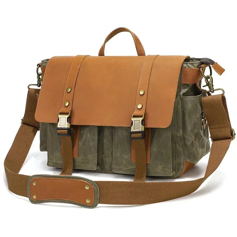 KIylethomasw Vintage Leather Canvas Women's Men's Messenger Bag - Fashion Crossbody Shoulder Sling Casual Bag