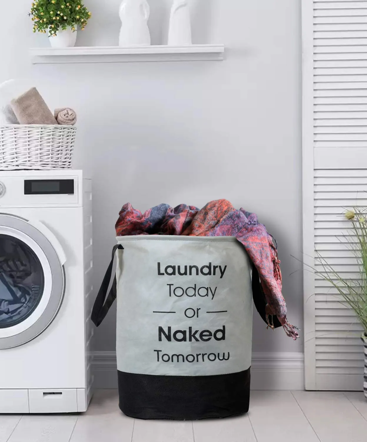 Kuber Industries Round Laundry Basket For clothes|Non Woven Laundry Bag|Foldable Toy Storage Organizer|Reinforced Handle With Sturdy Base|Capicity 45 LTR.|Pack of 2 (Grey)