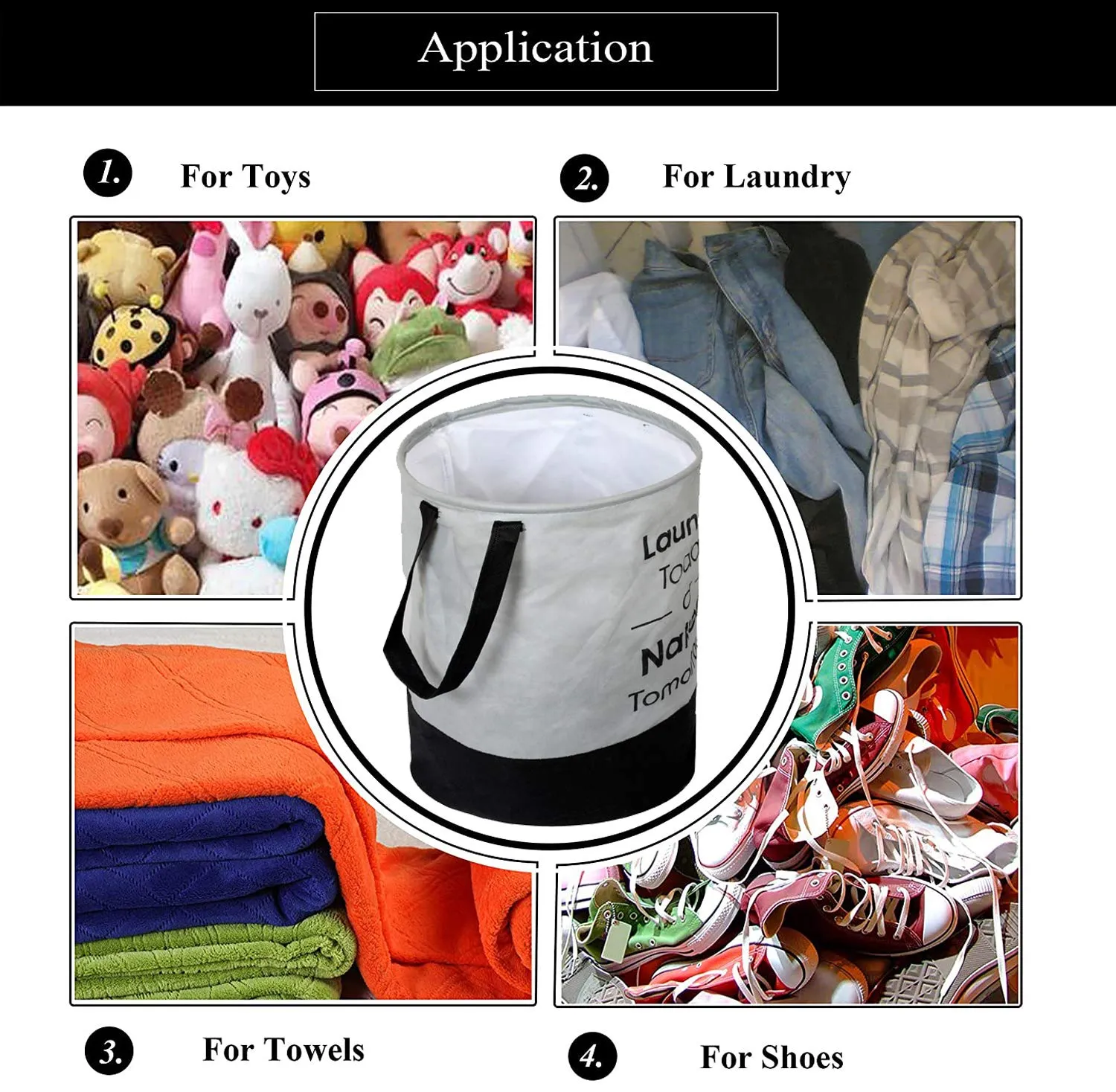 Kuber Industries Round Laundry Basket For clothes|Non Woven Laundry Bag|Foldable Toy Storage Organizer|Reinforced Handle With Sturdy Base|Capicity 45 LTR.|Pack of 2 (Grey)