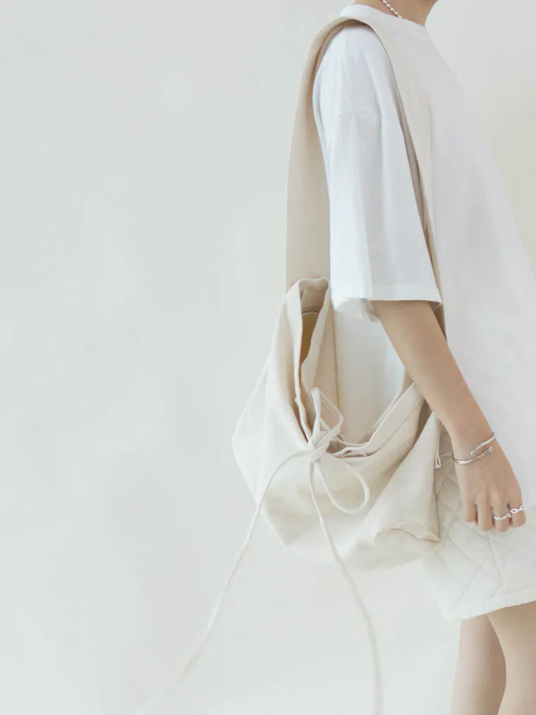 Lace canvas bag cream white