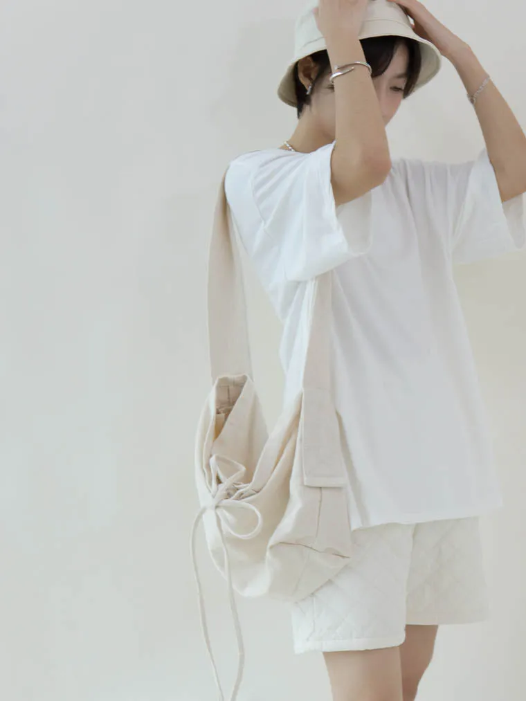 Lace canvas bag cream white