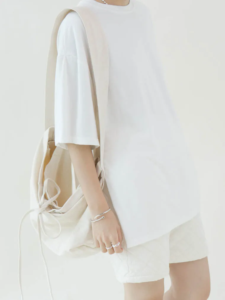 Lace canvas bag cream white
