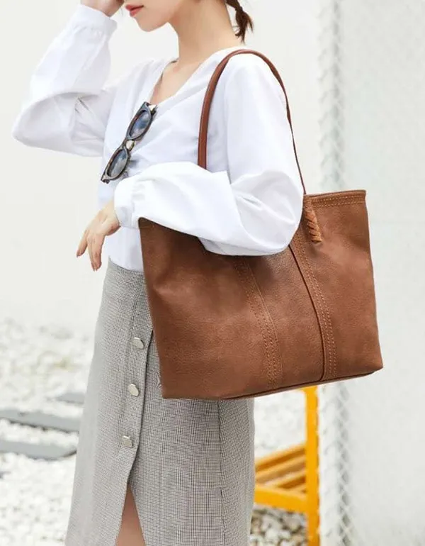 Large-capacity Casual Wine-red Leather Bag