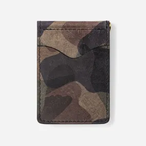 Leather Wallet with Money Clip in Green Camo