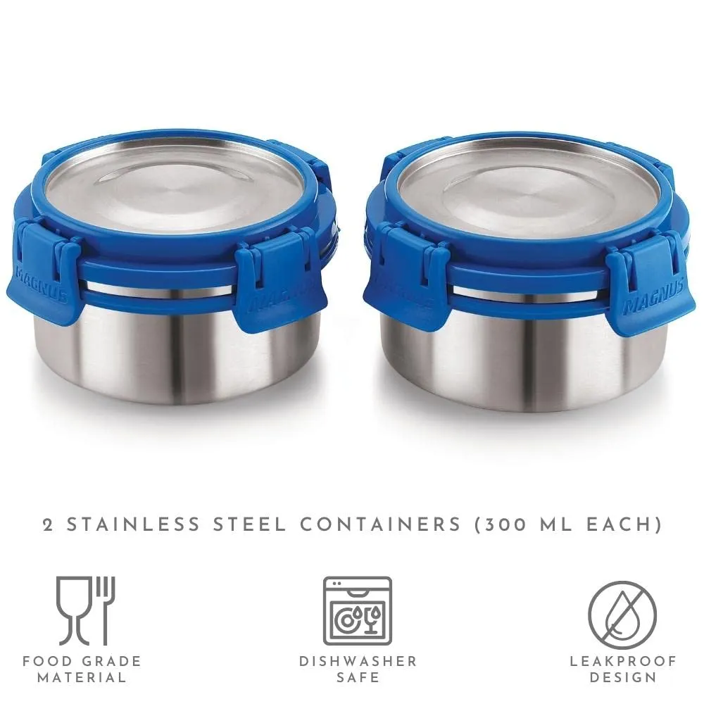 Magnus Avanza 2 Deluxe Airtight & Leakproof Stainless Steel Lunch Box for Kids & Office Men (600 ml) with Bag   Sporty Single Walled SS Bottle (550 ml) - Ideal Lunch Boxes for School & Office