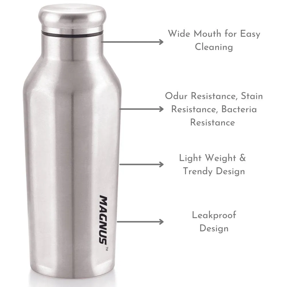 Magnus Avanza 2 Deluxe Airtight & Leakproof Stainless Steel Lunch Box for Kids & Office Men (600 ml) with Bag   Sporty Single Walled SS Bottle (550 ml) - Ideal Lunch Boxes for School & Office