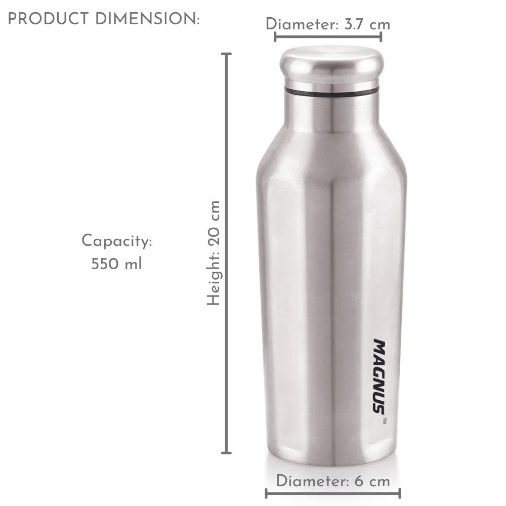 Magnus Avanza 2 Deluxe Airtight & Leakproof Stainless Steel Lunch Box for Kids & Office Men (600 ml) with Bag   Sporty Single Walled SS Bottle (550 ml) - Ideal Lunch Boxes for School & Office