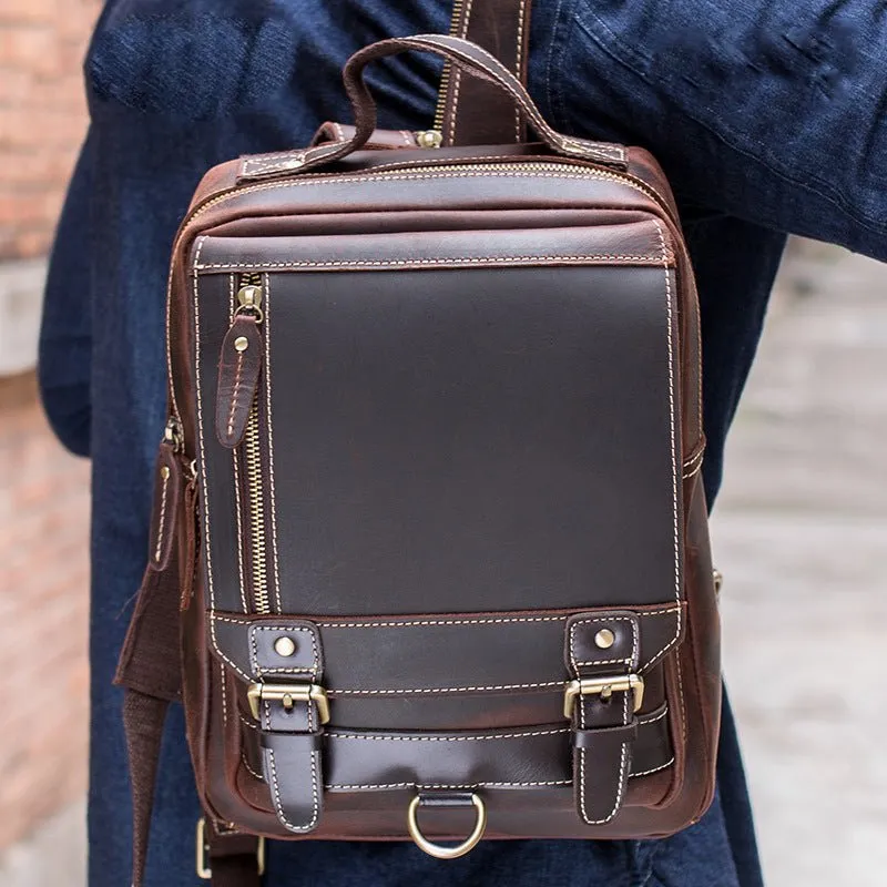 Mens Convertible Leather School Backpack Sling Bag