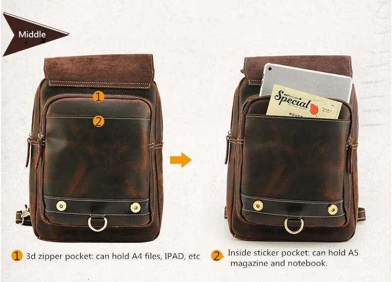 Mens Convertible Leather School Backpack Sling Bag