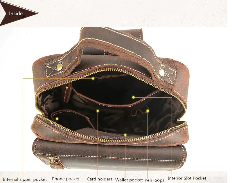 Mens Convertible Leather School Backpack Sling Bag
